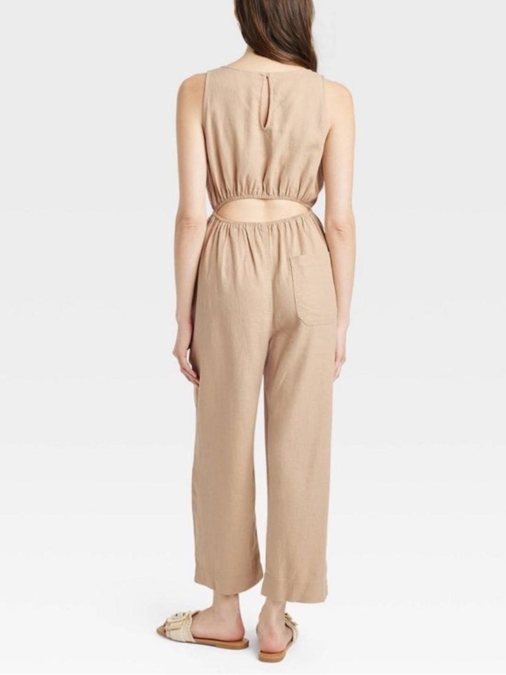 Universal Thread Sleeveless V-Neck Wide-Leg Jumpsuit in Tan - Picture 2 of 7